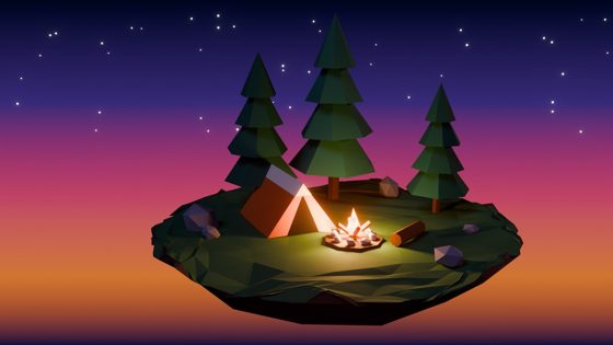 Opus tools, first round for Low-poly campsite at dusk