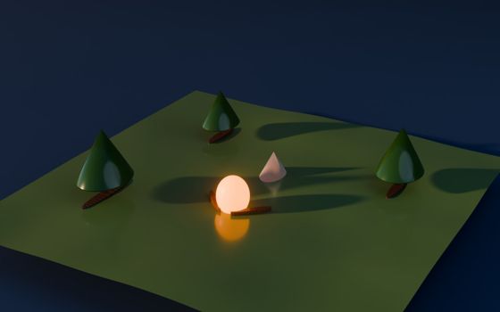Blender Studio renders for Low-poly campsite at dusk by Claude Haiku 4.5, from first to final