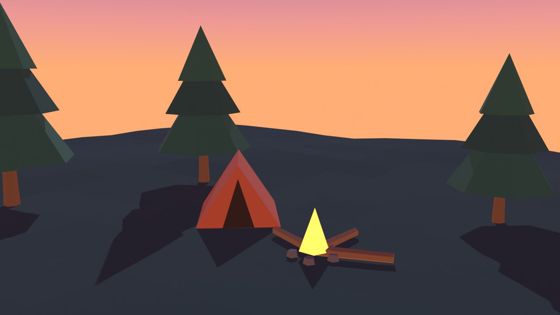 Plain Blender renders for Low-poly campsite at dusk by Claude Haiku 5.5, from first to final