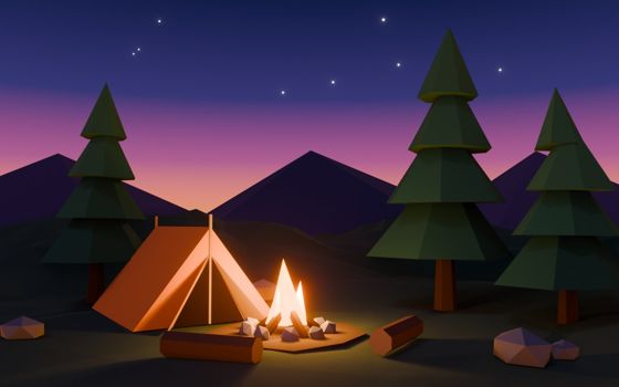 Blender Studio renders for Low-poly campsite at dusk by Claude Opus 5.5, from first to final