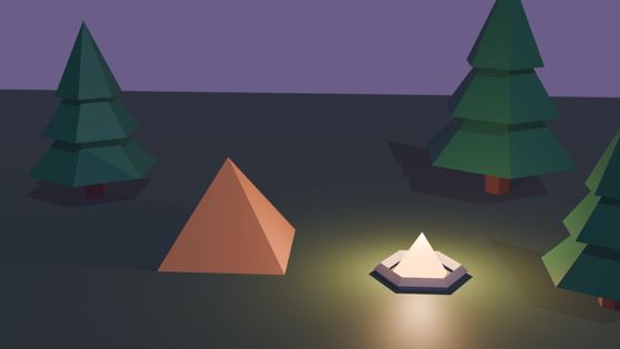 Plain Blender renders for Low-poly campsite at dusk by Claude Sonnet 5.5, from first to final