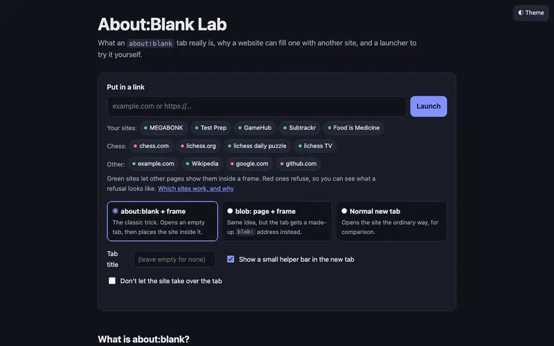 Screenshot of About:Blank Lab