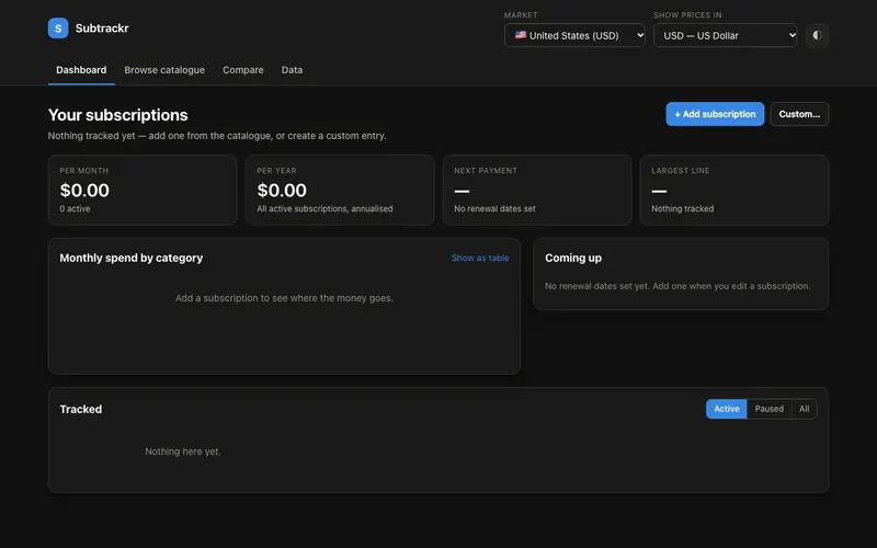 Screenshot of Subtrackr