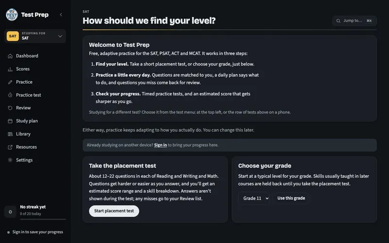 Screenshot of Test Prep